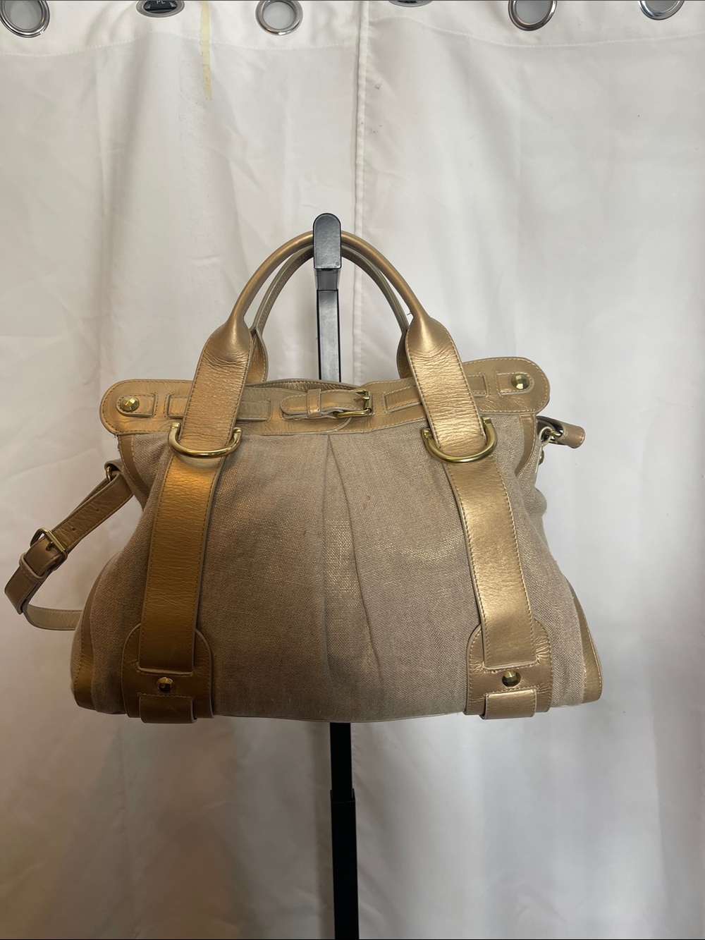 Kooba Gold Canvas and Metallic Leather Satchel